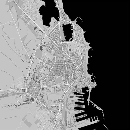 Téléchargez les illustrations : Carte détaillée de Constanta en noir et blanc avec bâtiments - en licence libre de droit