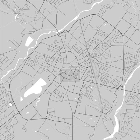 Illustration for Map of Ivano-Frankivsk city, Ukraine. Urban black and white poster. Road map image with metropolitan city area view. - Royalty Free Image