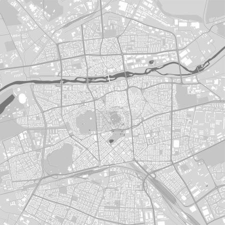 Téléchargez les illustrations : Carte détaillée de Plovdiv en noir et blanc avec bâtiments - en licence libre de droit