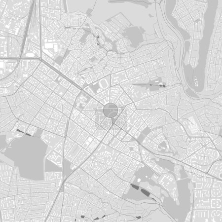 Ilustración de Mapa de Poltava, Ucrania. Cartel urbano en blanco y negro. Imagen del mapa de carreteras con vista al área metropolitana de la ciudad. - Imagen libre de derechos