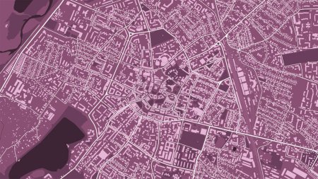 Illustration for Background Ivano-Frankivsk map, Ukraine, magenta city poster. Vector map with roads and water. Widescreen proportion, digital flat design roadmap. - Royalty Free Image