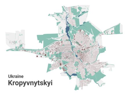 Ilustración de Kropyvnytskyi mapa, ciudad en Ucrania. Mapa del área administrativa municipal con edificios, ríos y carreteras, parques y ferrocarriles. Ilustración vectorial. - Imagen libre de derechos