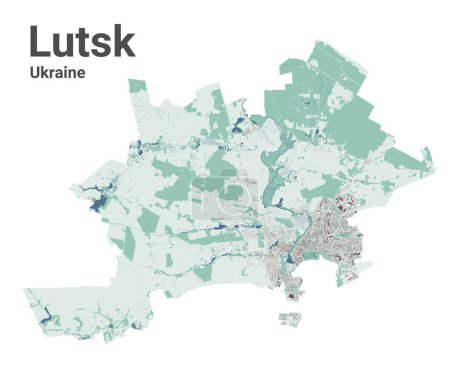 Ilustración de Lutsk mapa, ciudad en Ucrania. Mapa del área administrativa municipal con edificios, ríos y carreteras, parques y ferrocarriles. Ilustración vectorial. - Imagen libre de derechos