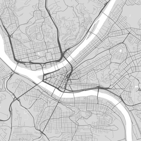Téléchargez les illustrations : Carte de Pittsburgh City, Pennsylvanie, États-Unis. Affiche urbaine en noir et blanc. Carte routière avec vue sur la ville métropolitaine. - en licence libre de droit