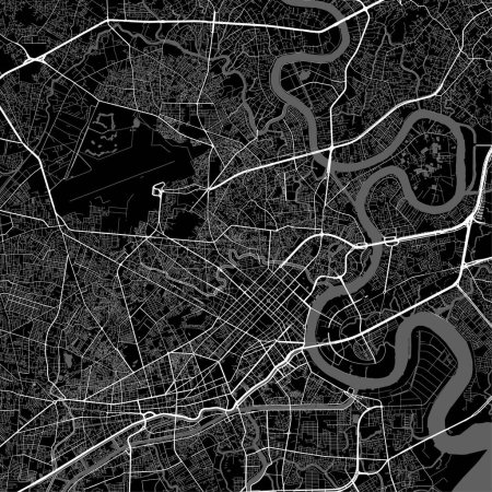 Ilustración de Mapa de Ho Chi Minh la ciudad. Cartel urbano en blanco y negro. Imagen de hoja de ruta con vista al área vertical de la ciudad metropolitana. - Imagen libre de derechos