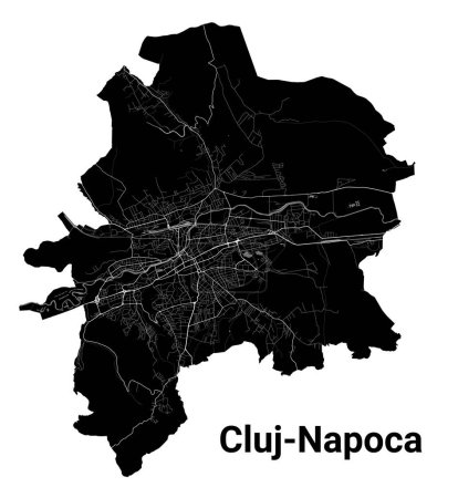 Illustration for Black Cluj-Napoca city map, detailed administrative area - Royalty Free Image