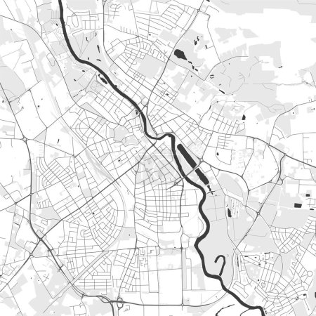 Illustration for Tartu map, Estonia. Grayscale color city map, vector streetmap with roads and rivers. - Royalty Free Image