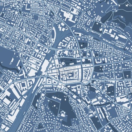 Illustration for Blue Winterthur map, Switzerland. Vector city streetmap, municipal area. - Royalty Free Image