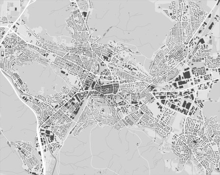 Illustration for Winterthur map, Switzerland. Grayscale color city map, vector streetmap with roads and rivers. - Royalty Free Image