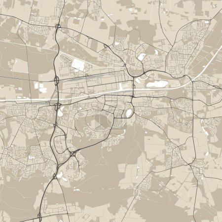 Illustration for Wolfsburg map, Germany. City map, vector streetmap with roads and rivers. - Royalty Free Image