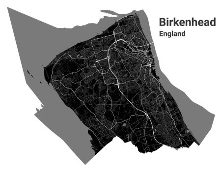 Mapa de Birkenhead negro, zona administrativa detallada