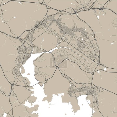 Changwon map, South Korea. Vector city streetmap, municipal area.