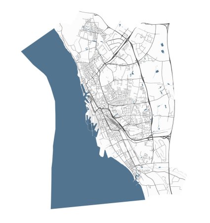 Ilustración de Mapa de Helsingborg, Suecia. Mapa vectorial detallado de la ciudad, área metropolitana con frontera. Mapa de calles con carreteras y agua. - Imagen libre de derechos