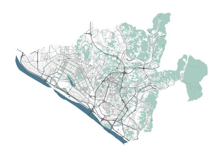 Téléchargez les illustrations : Carte de Goyang, Corée du Sud. Carte détaillée des vecteurs de la ville, zone métropolitaine avec frontière. Carte de rue avec routes et eau. - en licence libre de droit