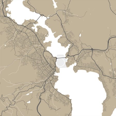 Hobart, Australien. Farbiger Stadtplan, Vektorstraßenplan mit Straßen und Flüssen.