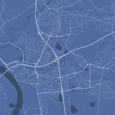 Blaue Leverkusen-Karte. Vector Stadtplan, Stadtgebiet.