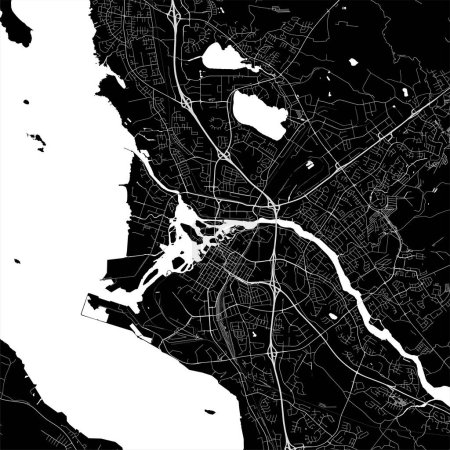 Oulu map, Finland. Grayscale color city map, vector streetmap with roads and rivers.