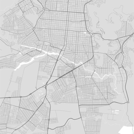Karte der Stadt Salta, Argentinien. Urbanes Schwarz-Weiß-Plakat. Straßenkartenbild mit Ansicht des Großraums.