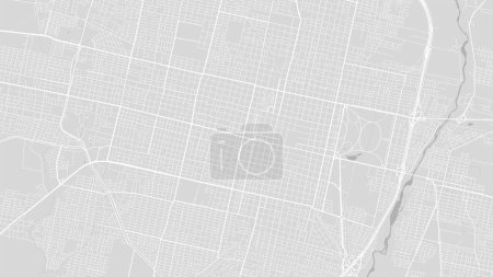 Background San Miguel de Tucuman map, Argentina, white and light grey city poster. Vector map with roads and water. Widescreen proportion, digital flat design roadmap.
