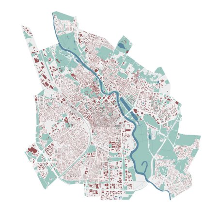 Ilustración de Mapa de Tartu, Estonia. Mapa vectorial detallado de la ciudad, área metropolitana con frontera. Calles y agua. - Imagen libre de derechos