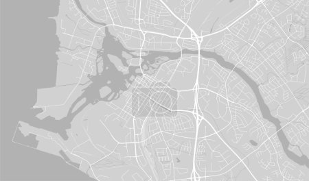 Illustration for Background Oulu map, Finland, white and light grey city poster. Vector map with roads and water. Widescreen proportion, digital flat design roadmap. - Royalty Free Image