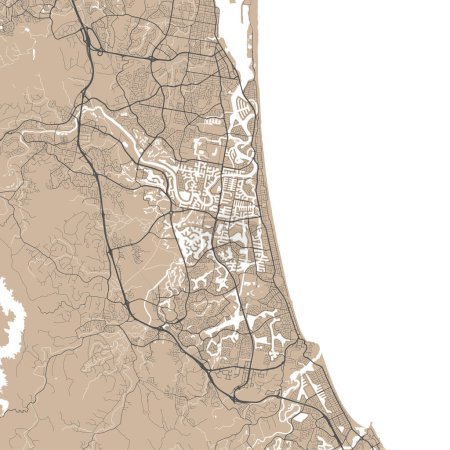 Illustration for Gold Coast map, Australia. Vector city streetmap, municipal area. - Royalty Free Image