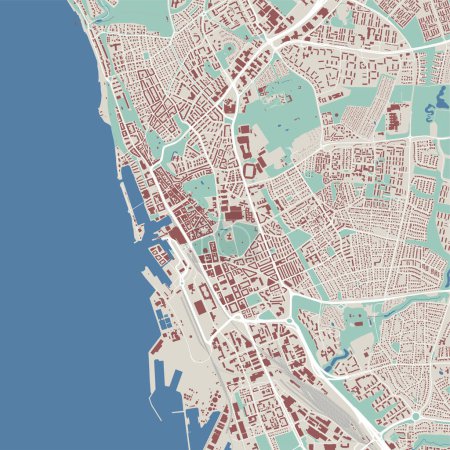 Illustration for Helsingborg map, Sweden. Vector city streetmap, municipal area. - Royalty Free Image