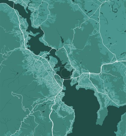 Mapa verde de Hobart, Australia. Mapa de calles de la ciudad vectorial, área municipal.