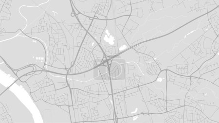 Background Leverkusen map, Germany, white and light grey city poster. Vector map with roads and water. Widescreen proportion, digital flat design roadmap.