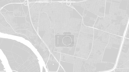 Téléchargez les illustrations : Contexte Shubra El Kheima carte, Égypte, affiche de la ville blanche et gris clair. Carte vectorielle avec routes et eau. Proportion d'écran large, feuille de route numérique de conception plate. - en licence libre de droit
