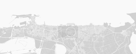 Téléchargez les illustrations : Contexte Alexandrie carte, Égypte, affiche de la ville blanche et gris clair. Carte vectorielle avec routes et eau. Proportion d'écran large, feuille de route numérique de conception plate. - en licence libre de droit
