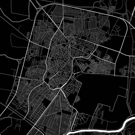 Illustration for Map of El Mahalla El Kubra, Egypt. Detailed city vector map, metropolitan area. Black and white streetmap with roads and water. - Royalty Free Image