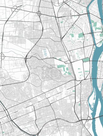 Téléchargez les illustrations : Carte de Gizeh, Égypte. Carte détaillée des vecteurs de la ville, région métropolitaine. Carte de rue avec routes et eau. - en licence libre de droit