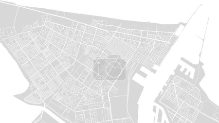 Téléchargez les illustrations : Contexte Carte de Port-Saïd, Égypte, affiche de la ville blanche et gris clair. Carte vectorielle avec routes et eau. Proportion d'écran large, feuille de route numérique de conception plate. - en licence libre de droit