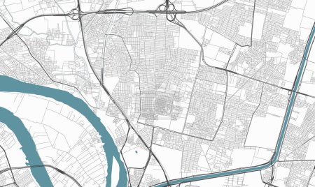 Illustration for Map of Shubra El Kheima, Egypt. Detailed city vector map, metropolitan area. Streetmap with roads and water. - Royalty Free Image