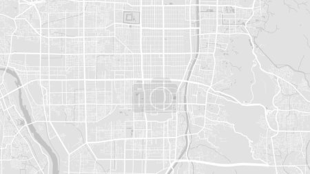Contexte Carte de Kyoto, Japon, affiche de la ville blanche et gris clair. Carte vectorielle avec routes et eau. Proportion d'écran large, feuille de route numérique de conception plate.