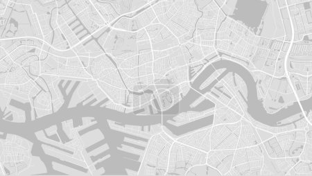 Téléchargez les illustrations : Arrière-plan Rotterdam carte, Pays-Bas, affiche de la ville blanche et gris clair. Carte vectorielle avec routes et eau. Proportion d'écran large, feuille de route numérique de conception plate. - en licence libre de droit