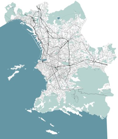 Illustration for Map of Marseille, France. Detailed city vector map, metropolitan area. Streetmap with roads and water. - Royalty Free Image