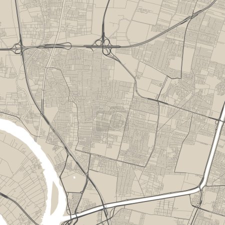 Illustration for Shubra El Kheima map, Egypt. Vector city streetmap, municipal area. - Royalty Free Image