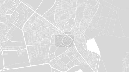 Background Suez map, Egypt, white and light grey city poster. Vector map with roads and water. Widescreen proportion, digital flat design roadmap.