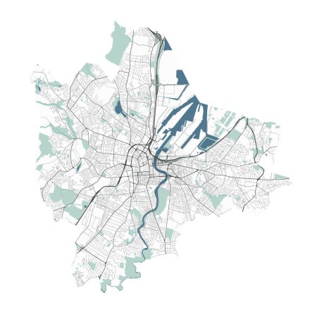 Map of Belfast, Northern Ireland. Detailed city vector map, metropolitan area with border. Streetmap with roads and water.