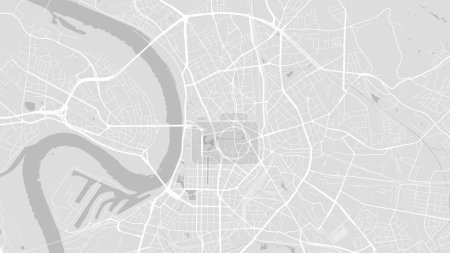 Téléchargez les illustrations : Arrière-plan Düsseldorf carte, Allemagne, affiche de la ville blanche et gris clair. Carte vectorielle avec routes et eau. Proportion d'écran large, feuille de route numérique de conception plate. - en licence libre de droit
