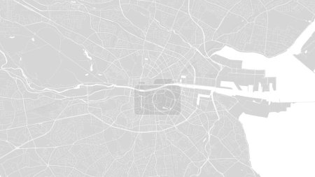 Téléchargez les illustrations : Contexte Dublin map, Ireland, white and light grey city poster. Carte vectorielle avec routes et eau. Proportion d'écran large, feuille de route numérique de conception plate. - en licence libre de droit