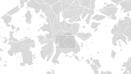 Background Helsinki map, Finland, white and light grey city poster. Vector map with roads and water. Widescreen proportion, digital flat design roadmap.