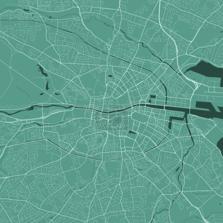 Green Dublin map, Ireland. Vector city streetmap, municipal area.