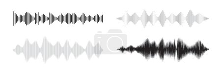Sound wave pattern set. Audio waveform for radio, podcast, music record, video, social media. 4 different shapes.