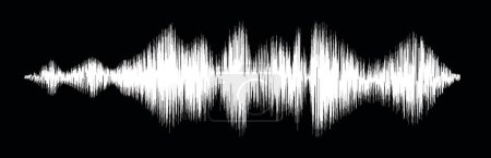 Real sound wave pattern. Audio waveform for radio, podcast, music record, video, social media. Black background.