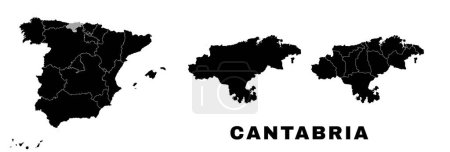 Téléchargez les illustrations : Carte de la Cantabrie, communauté autonome en Espagne. Division administrative espagnole, régions, arrondissements et municipalités. - en licence libre de droit