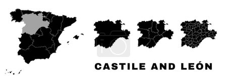 Castile and Leon map, autonomous community in Spain. Spanish administrative division, regions, boroughs and municipalities.