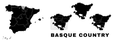 Basque Country map, autonomous community in Spain. Spanish administrative division, regions, boroughs and municipalities.